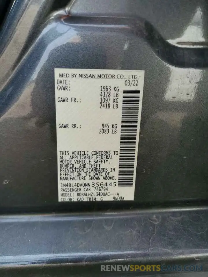 13 fotografías del automóvil dañado 1N4BL4DV0NN356445 NISSAN ALTIMA 2022