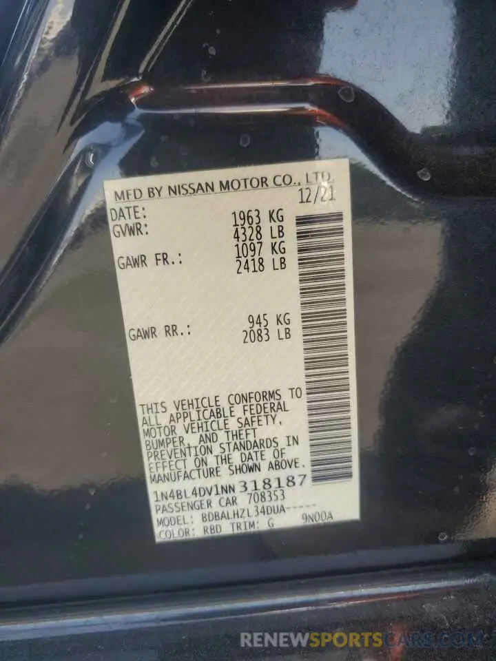 12 fotografías del automóvil dañado 1N4BL4DV1NN318187 NISSAN ALTIMA 2022