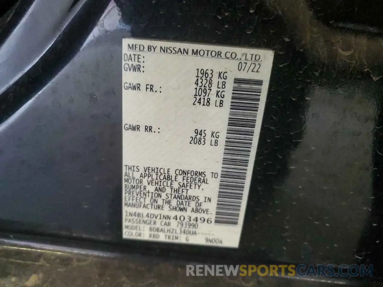 13 fotografías del automóvil dañado 1N4BL4DV1NN403496 NISSAN ALTIMA 2022