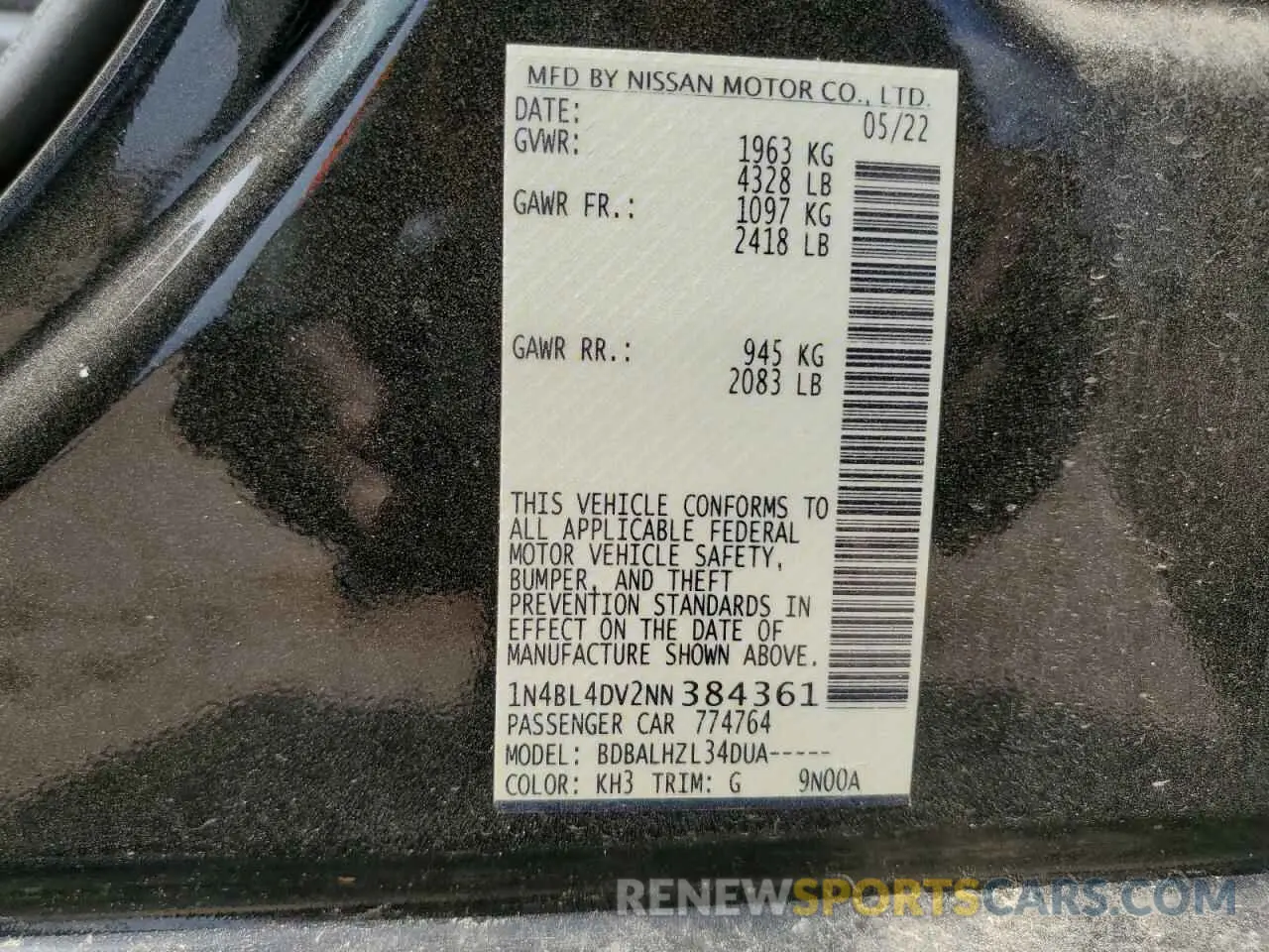 13 fotografías del automóvil dañado 1N4BL4DV2NN384361 NISSAN ALTIMA 2022