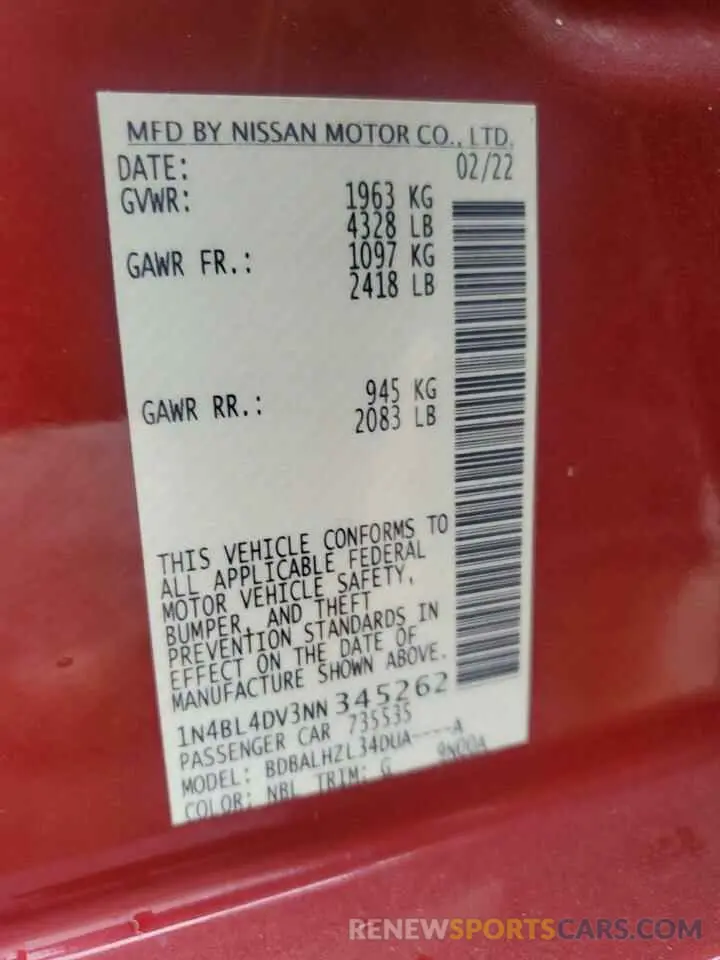 14 fotografías del automóvil dañado 1N4BL4DV3NN345262 NISSAN ALTIMA 2022