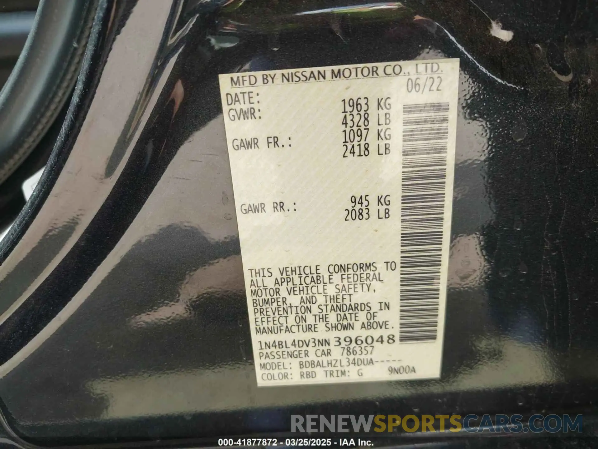 9 fotografías del automóvil dañado 1N4BL4DV3NN396048 NISSAN ALTIMA 2022