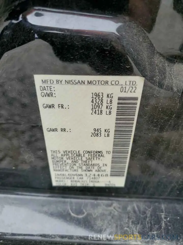 12 fotografías del automóvil dañado 1N4BL4DV6NN324468 NISSAN ALTIMA 2022