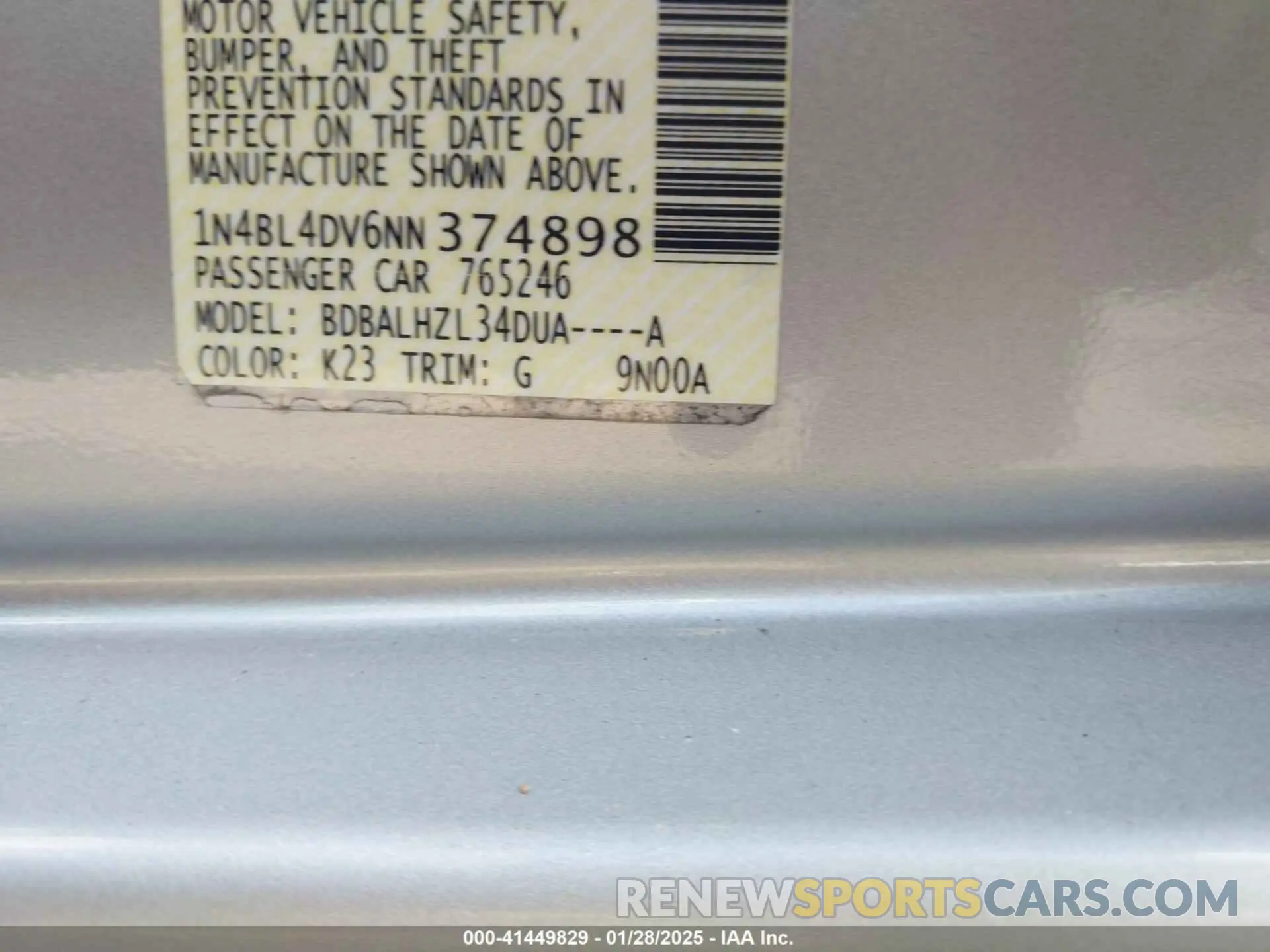 9 fotografías del automóvil dañado 1N4BL4DV6NN374898 NISSAN ALTIMA 2022