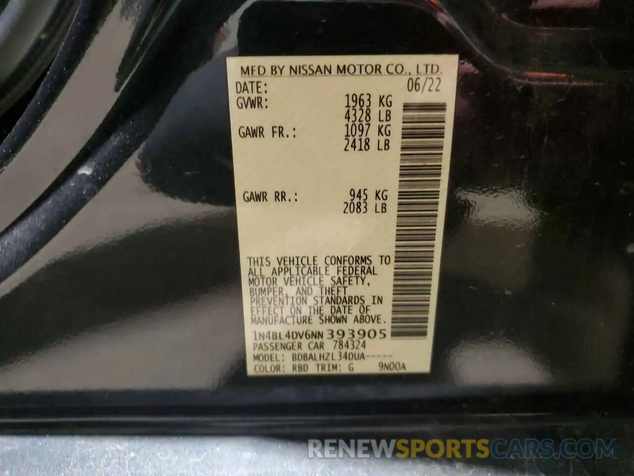 14 fotografías del automóvil dañado 1N4BL4DV6NN393905 NISSAN ALTIMA 2022