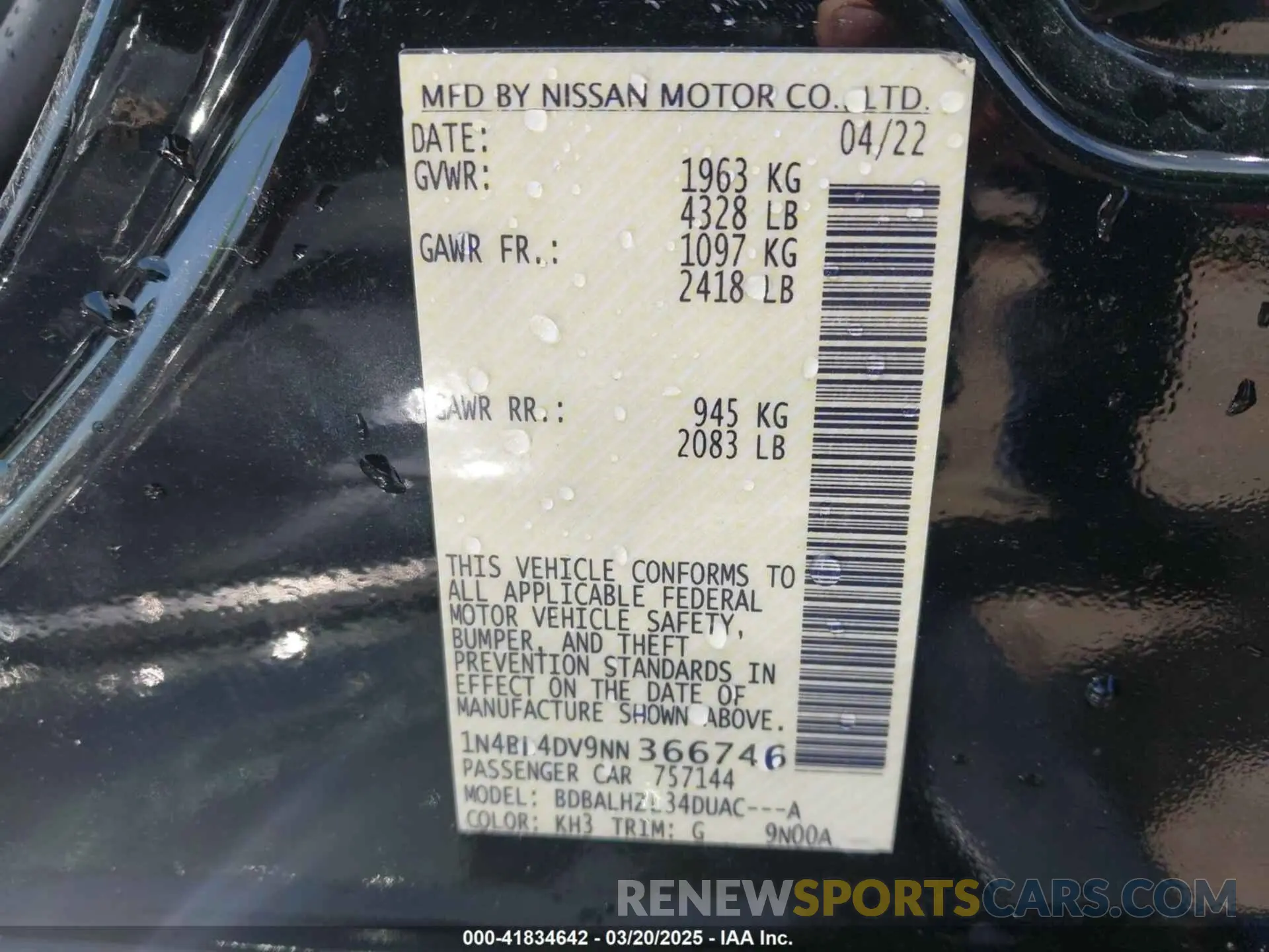 9 fotografías del automóvil dañado 1N4BL4DV9NN366746 NISSAN ALTIMA 2022