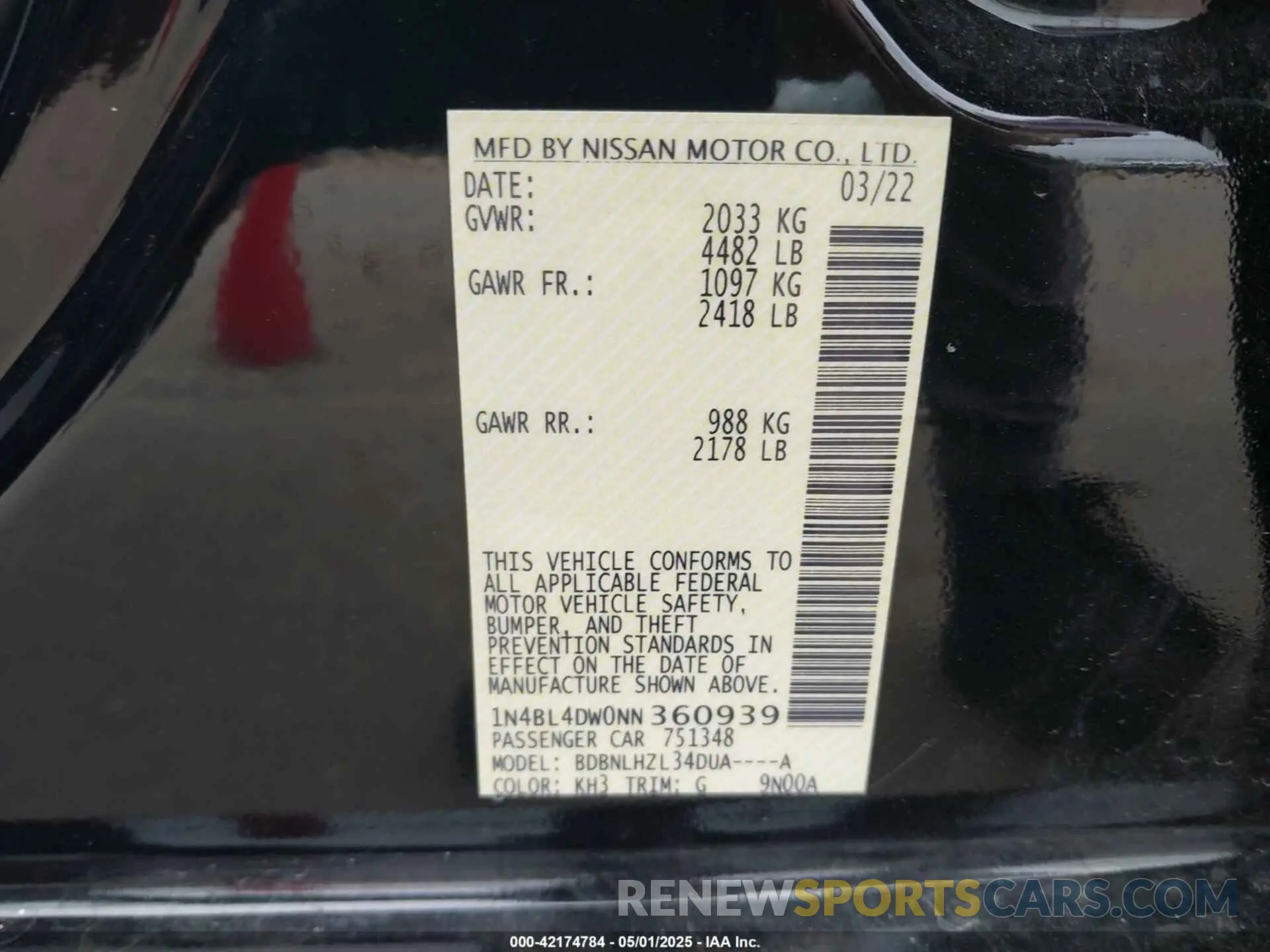 9 fotografías del automóvil dañado 1N4BL4DW0NN360939 NISSAN ALTIMA 2022