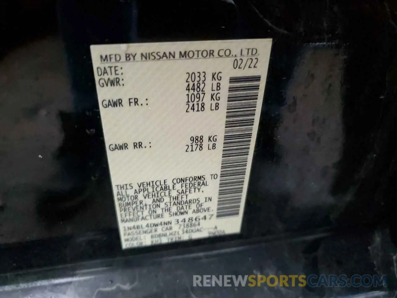 12 fotografías del automóvil dañado 1N4BL4DW4NN348647 NISSAN ALTIMA 2022