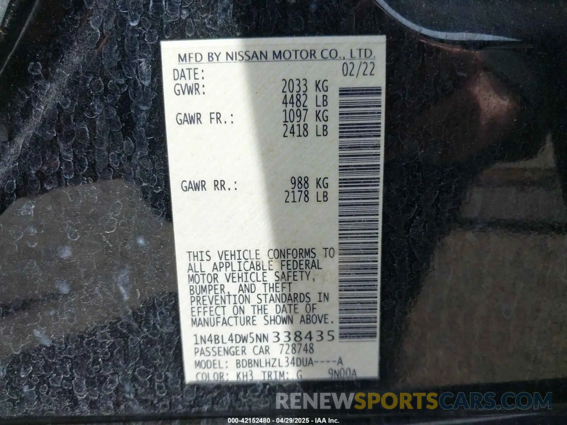 9 fotografías del automóvil dañado 1N4BL4DW5NN338435 NISSAN ALTIMA 2022