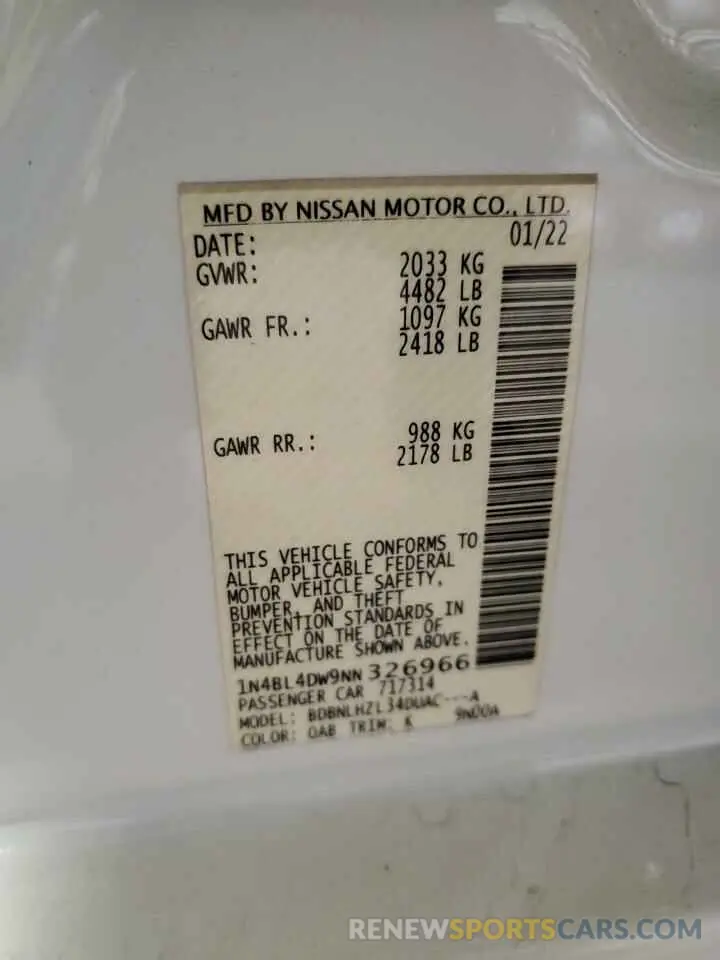 13 fotografías del automóvil dañado 1N4BL4DW9NN326966 NISSAN ALTIMA 2022