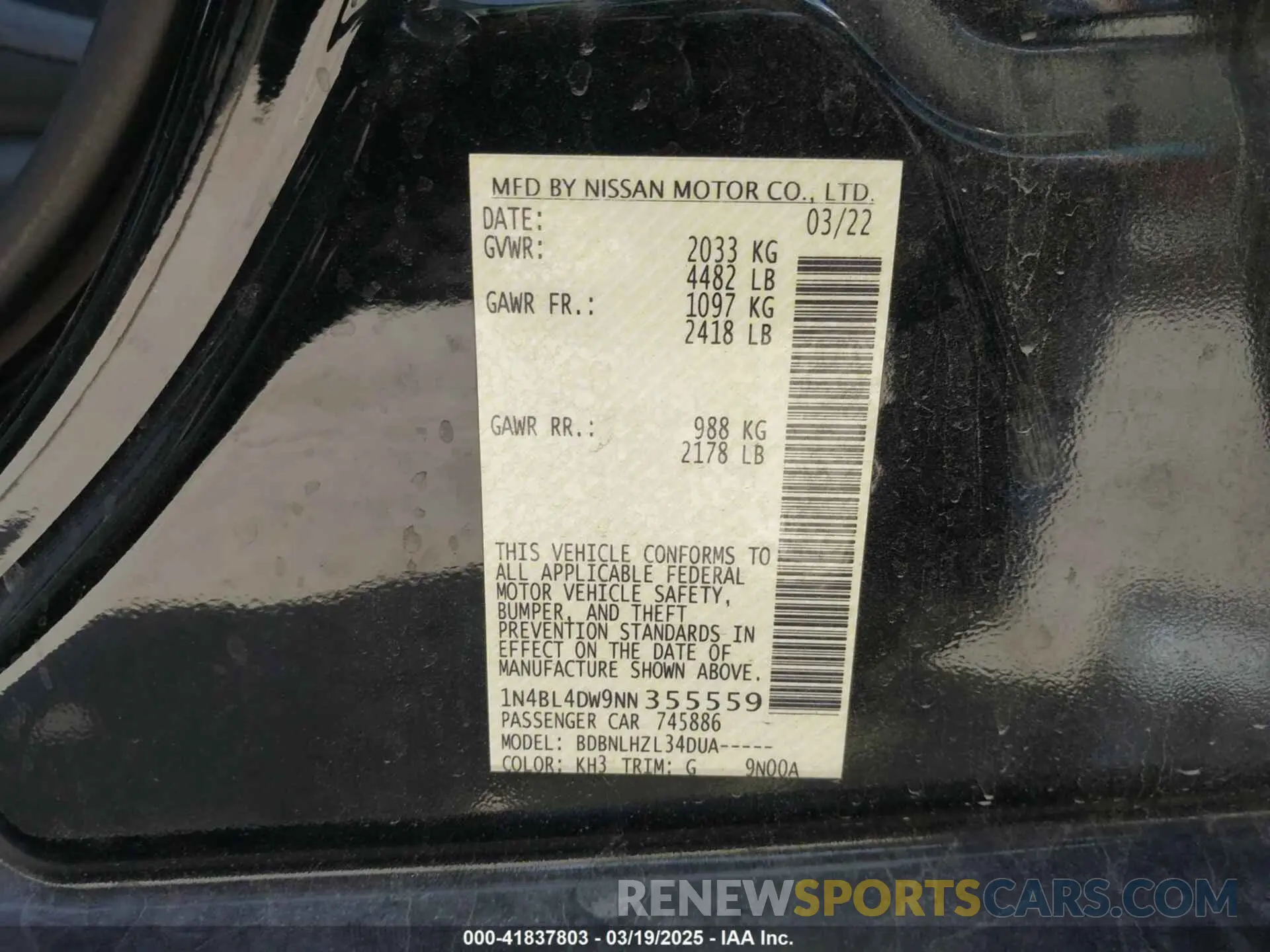 9 fotografías del automóvil dañado 1N4BL4DW9NN355559 NISSAN ALTIMA 2022