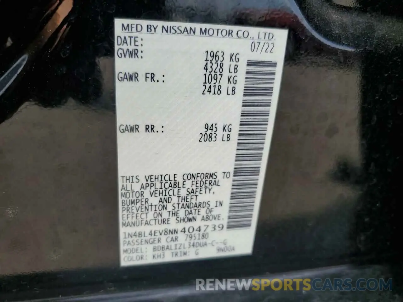 12 fotografías del automóvil dañado 1N4BL4EV8NN404739 NISSAN ALTIMA 2022
