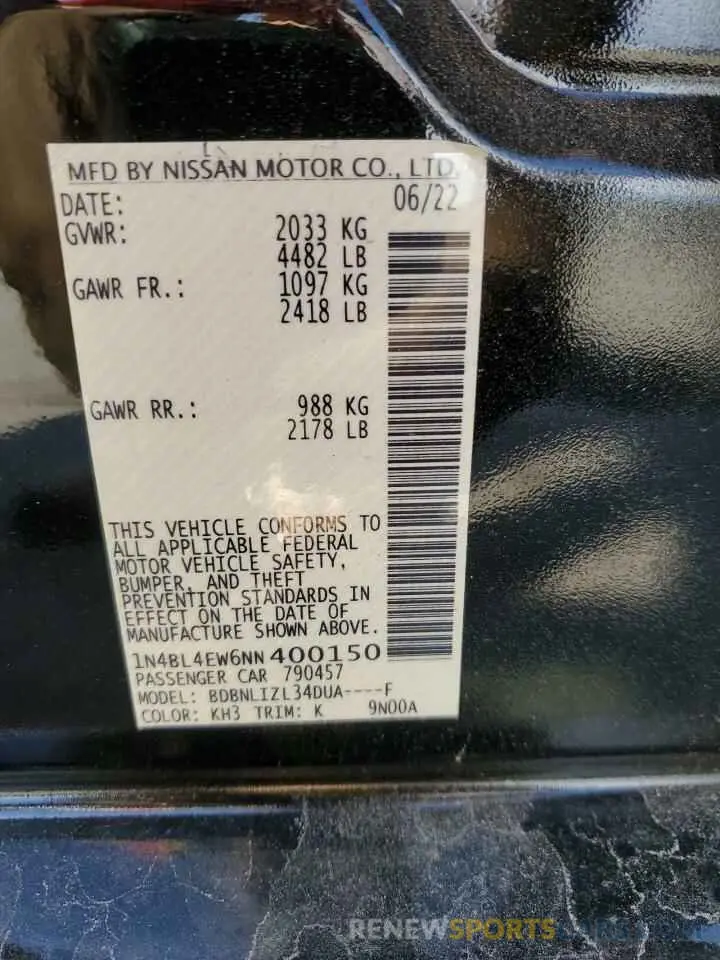 14 fotografías del automóvil dañado 1N4BL4EW6NN400150 NISSAN ALTIMA 2022