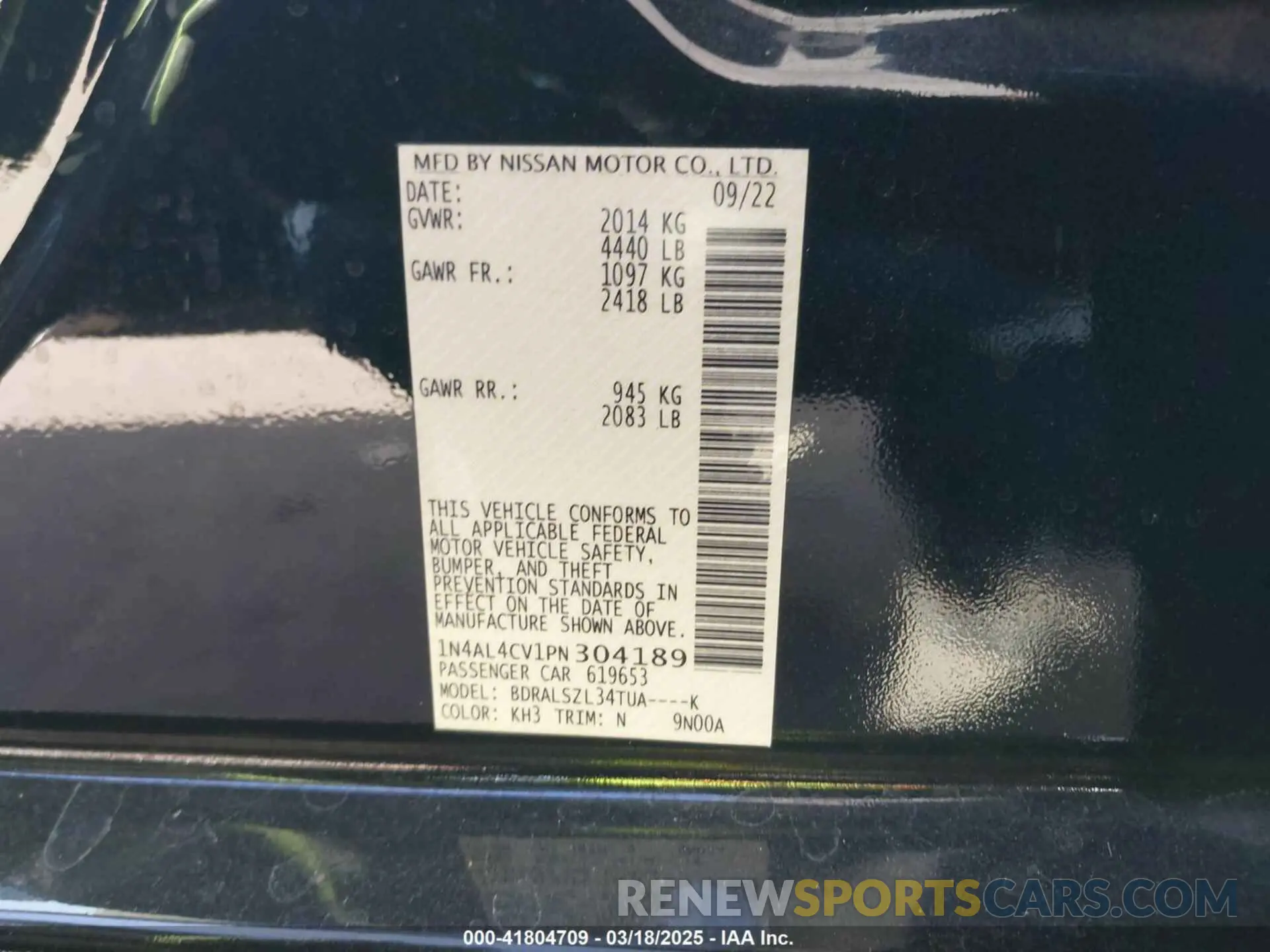 9 fotografías del automóvil dañado 1N4AL4CV1PN304189 NISSAN ALTIMA 2023