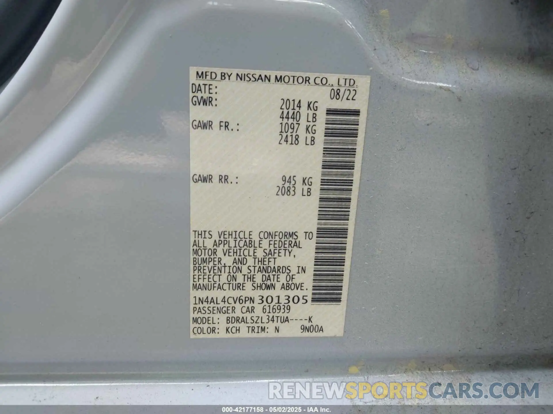 9 fotografías del automóvil dañado 1N4AL4CV6PN301305 NISSAN ALTIMA 2023