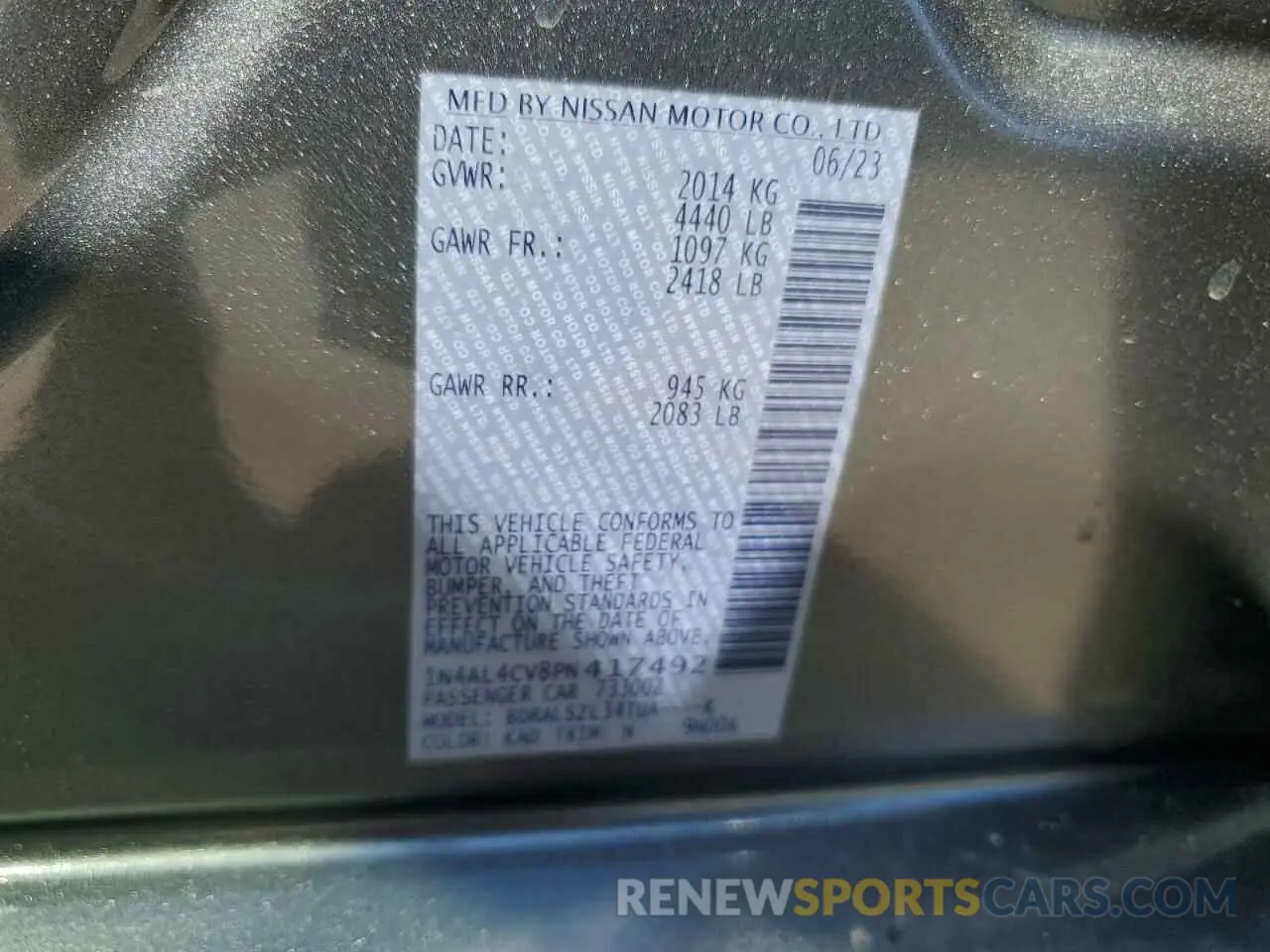 13 fotografías del automóvil dañado 1N4AL4CV8PN417492 NISSAN ALTIMA 2023