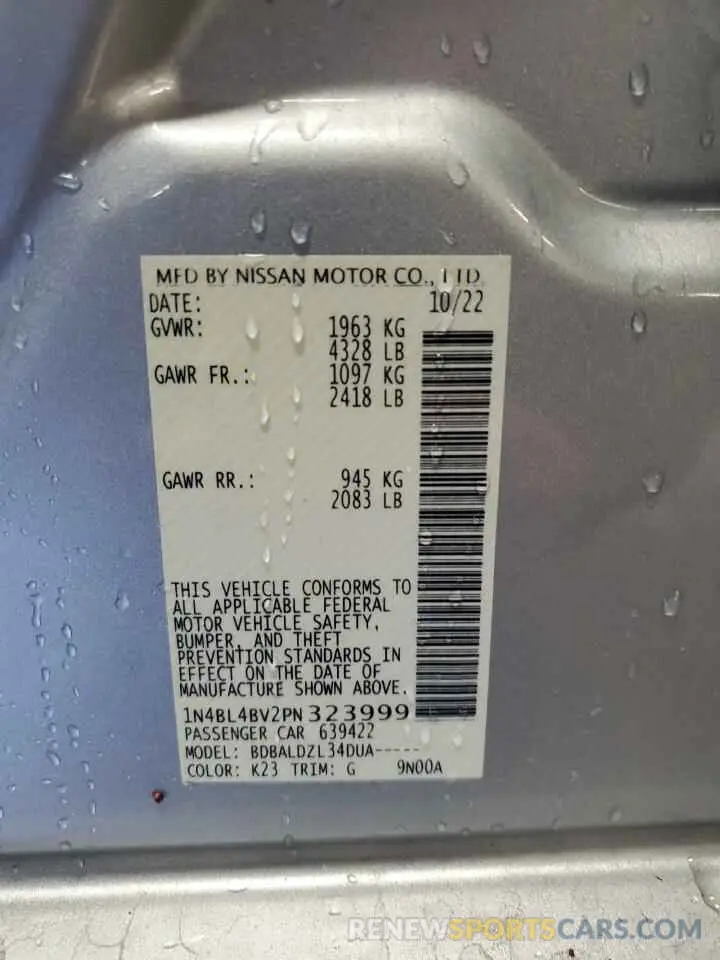 12 fotografías del automóvil dañado 1N4BL4BV2PN323999 NISSAN ALTIMA 2023