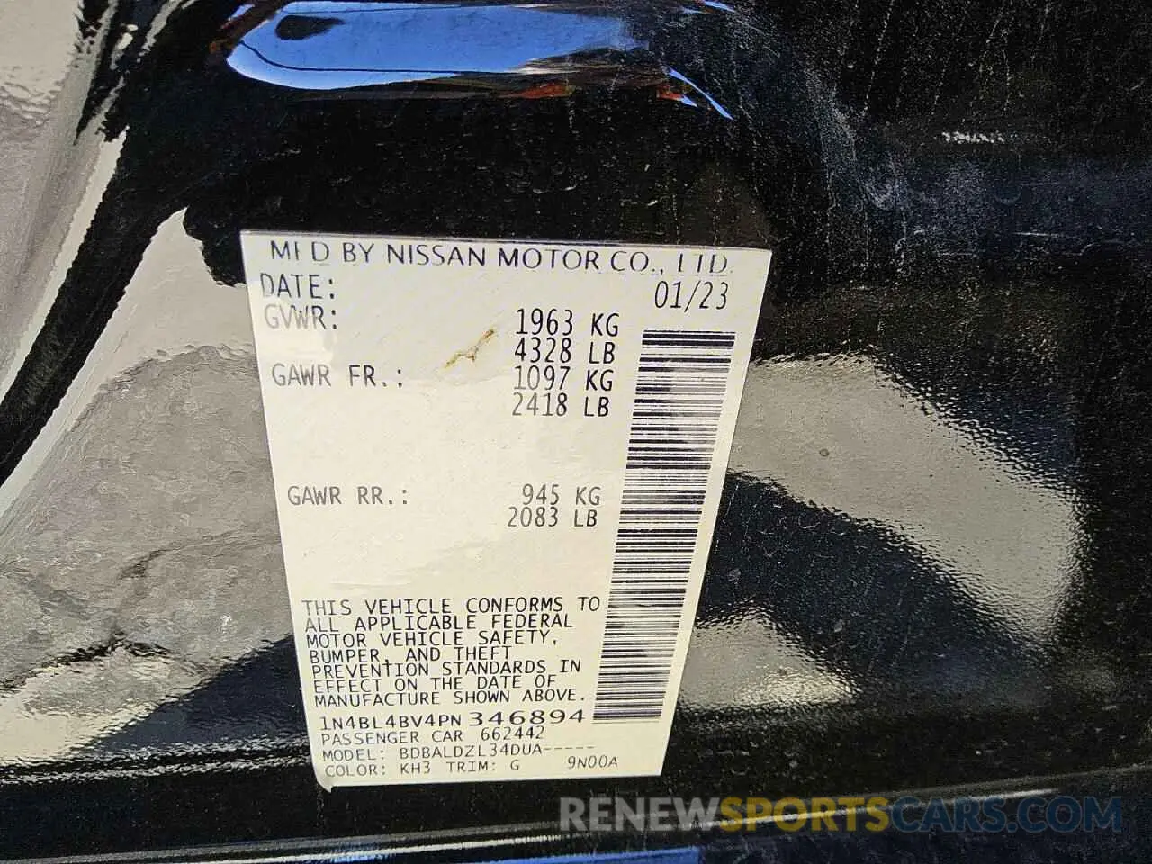12 fotografías del automóvil dañado 1N4BL4BV4PN346894 NISSAN ALTIMA 2023