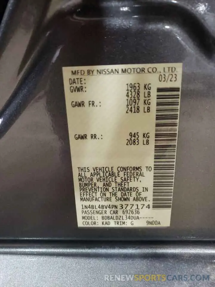 13 fotografías del automóvil dañado 1N4BL4BV4PN377174 NISSAN ALTIMA 2023