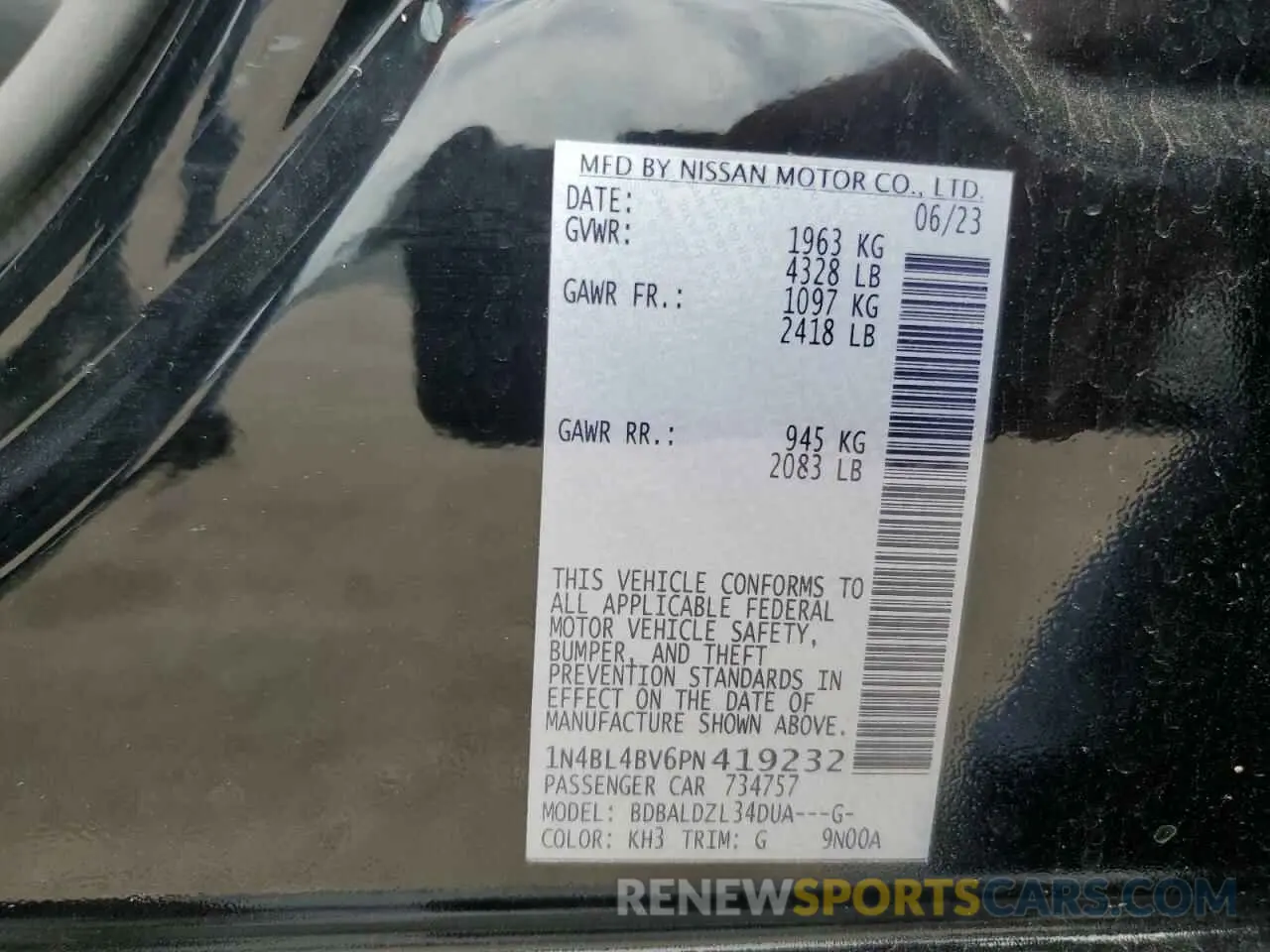 12 fotografías del automóvil dañado 1N4BL4BV6PN419232 NISSAN ALTIMA 2023