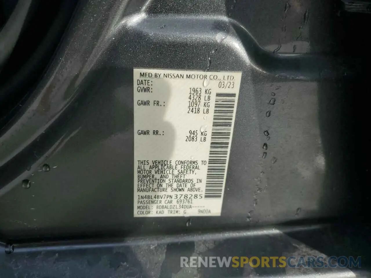 12 fotografías del automóvil dañado 1N4BL4BV7PN378285 NISSAN ALTIMA 2023