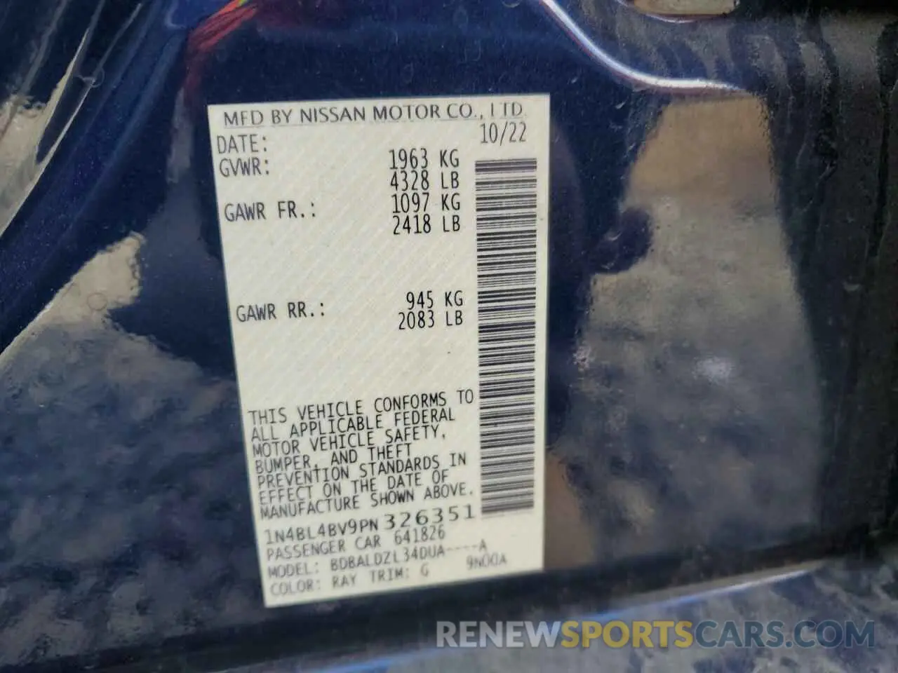 12 fotografías del automóvil dañado 1N4BL4BV9PN326351 NISSAN ALTIMA 2023