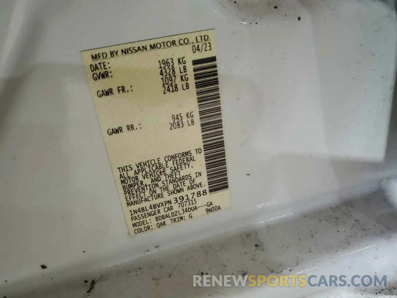 12 fotografías del automóvil dañado 1N4BL4BVXPN391788 NISSAN ALTIMA 2023