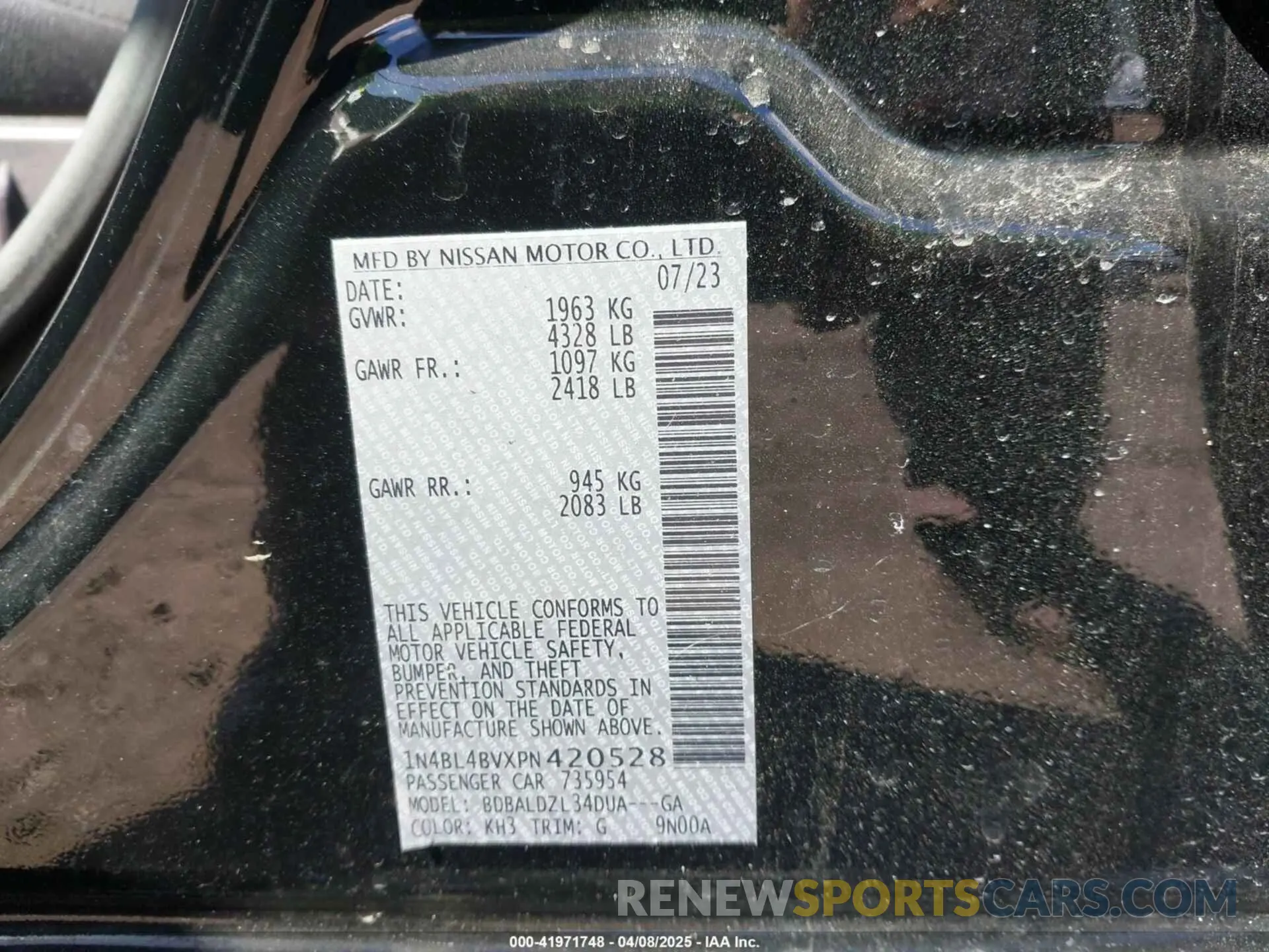 9 fotografías del automóvil dañado 1N4BL4BVXPN420528 NISSAN ALTIMA 2023