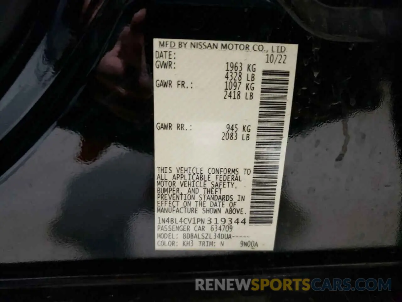 12 fotografías del automóvil dañado 1N4BL4CV1PN319344 NISSAN ALTIMA 2023