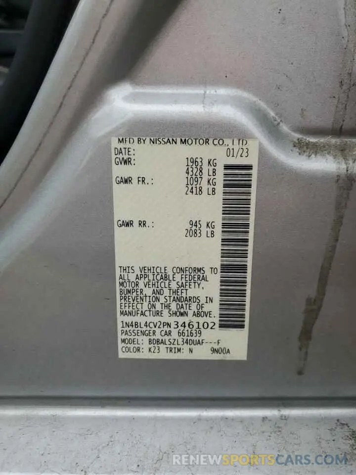 12 fotografías del automóvil dañado 1N4BL4CV2PN346102 NISSAN ALTIMA 2023