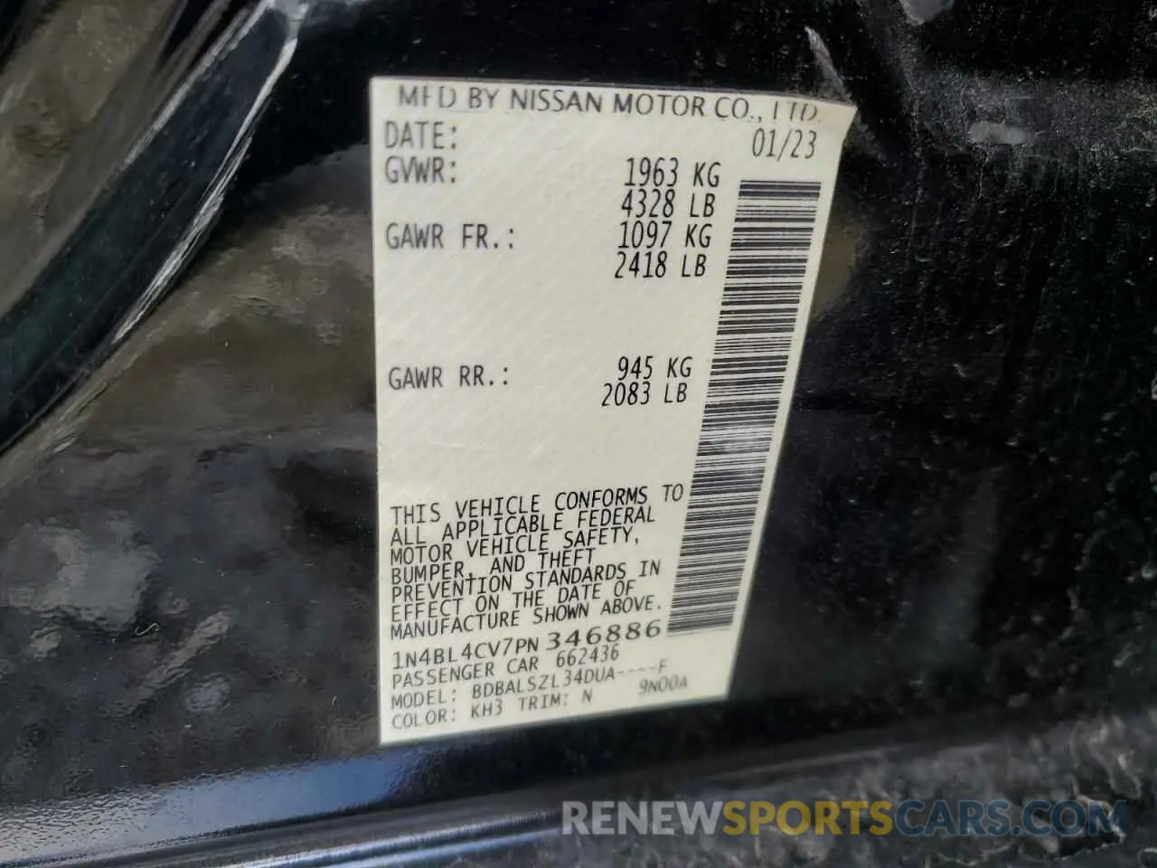 12 fotografías del automóvil dañado 1N4BL4CV7PN346886 NISSAN ALTIMA 2023