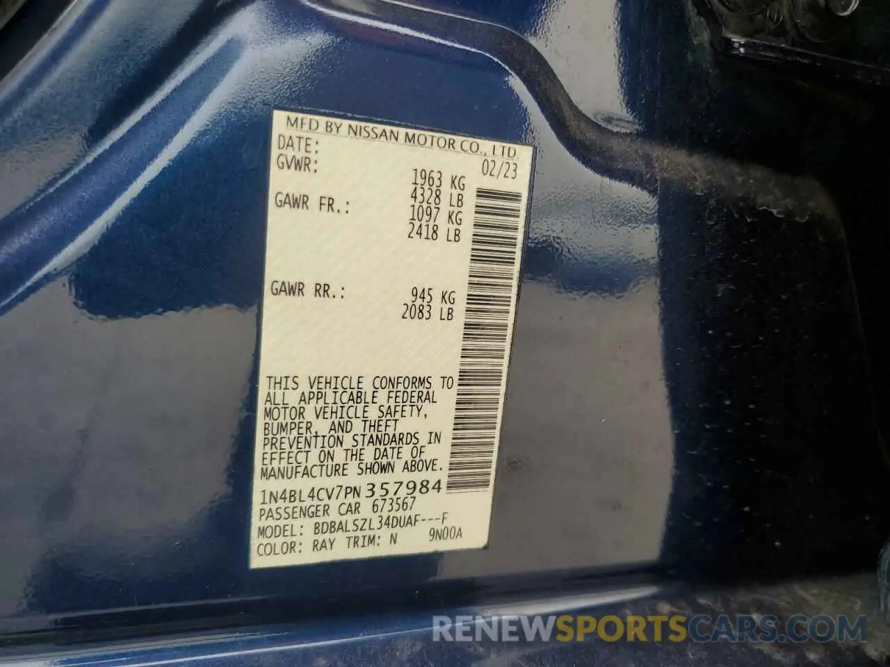 14 fotografías del automóvil dañado 1N4BL4CV7PN357984 NISSAN ALTIMA 2023
