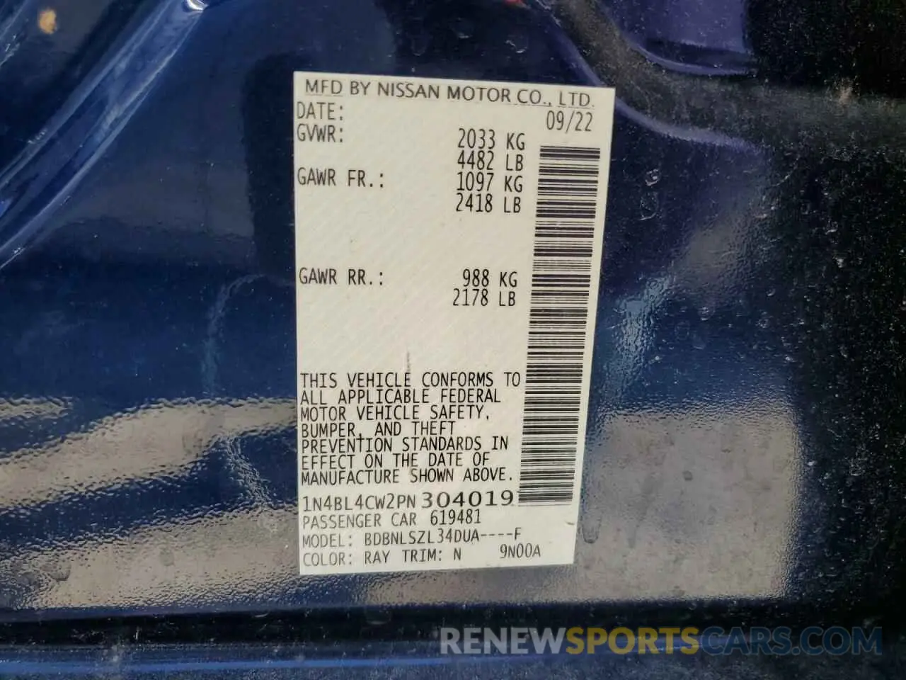 12 fotografías del automóvil dañado 1N4BL4CW2PN304019 NISSAN ALTIMA 2023