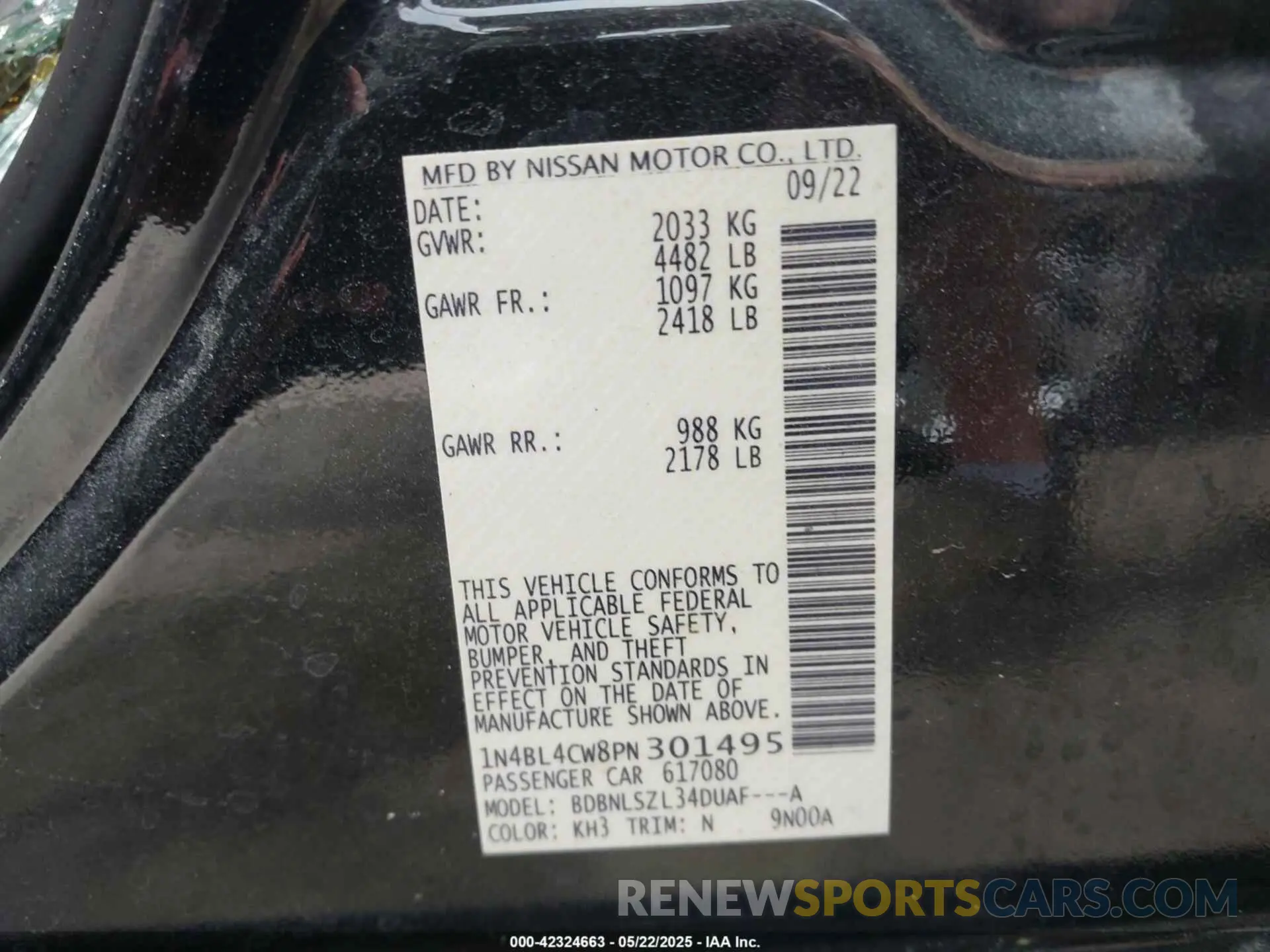 9 fotografías del automóvil dañado 1N4BL4CW8PN301495 NISSAN ALTIMA 2023