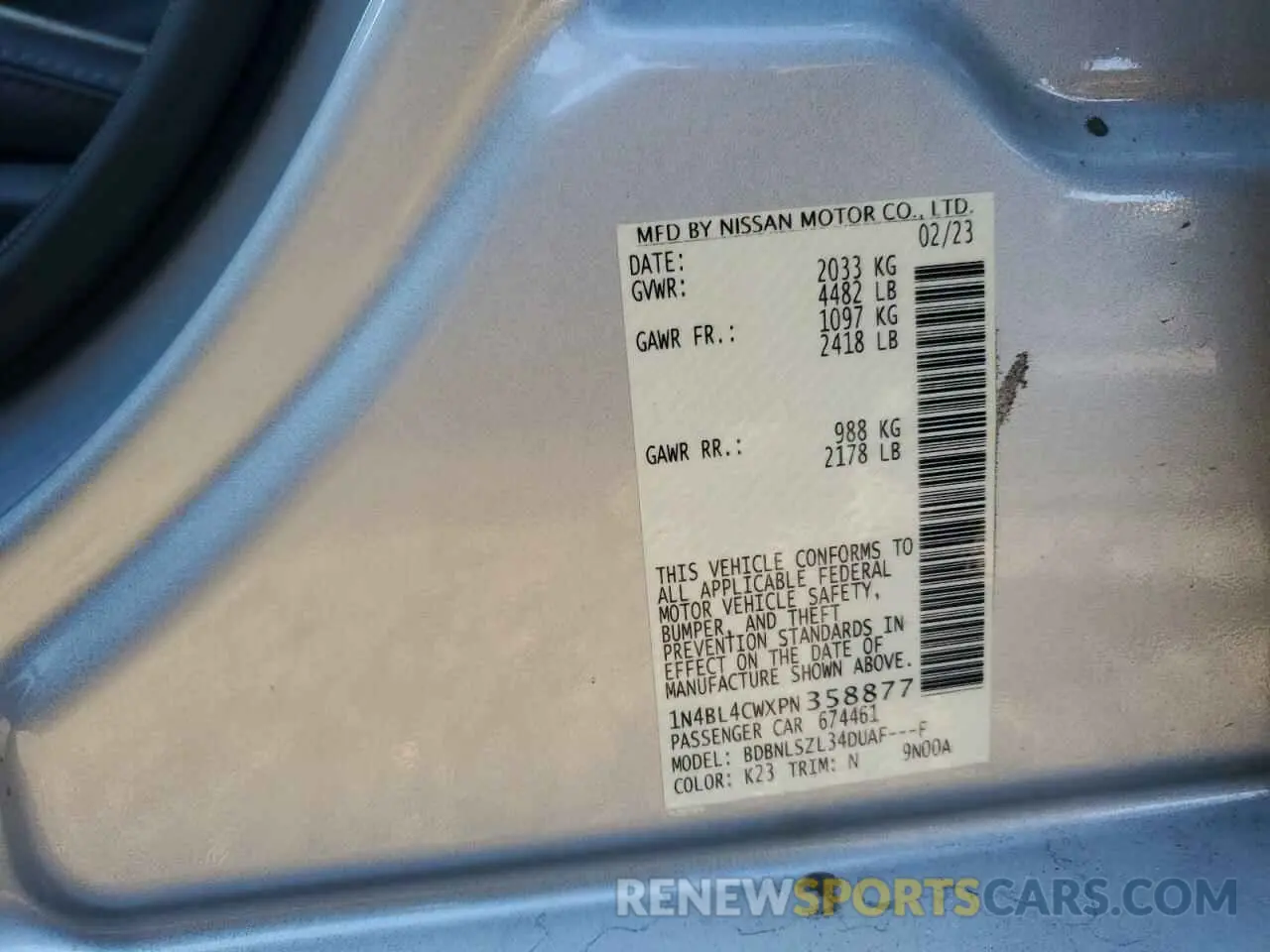 12 fotografías del automóvil dañado 1N4BL4CWXPN358877 NISSAN ALTIMA 2023