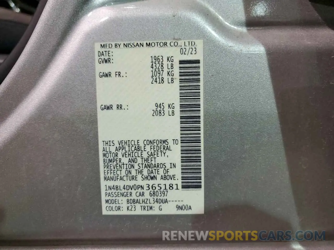 13 fotografías del automóvil dañado 1N4BL4DV0PN365181 NISSAN ALTIMA 2023