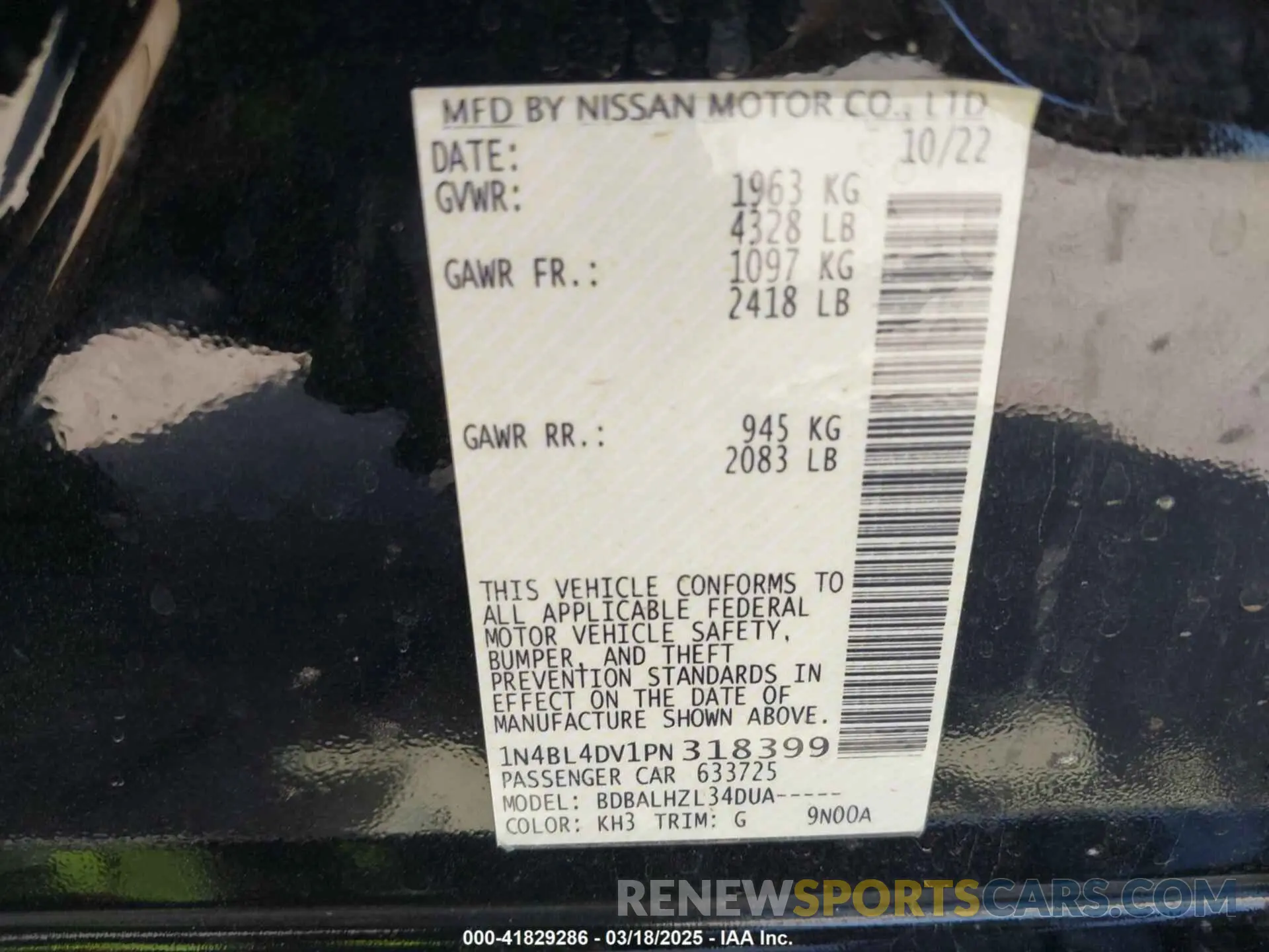 9 fotografías del automóvil dañado 1N4BL4DV1PN318399 NISSAN ALTIMA 2023