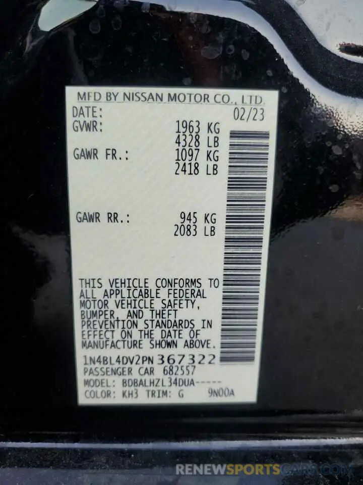 12 fotografías del automóvil dañado 1N4BL4DV2PN367322 NISSAN ALTIMA 2023