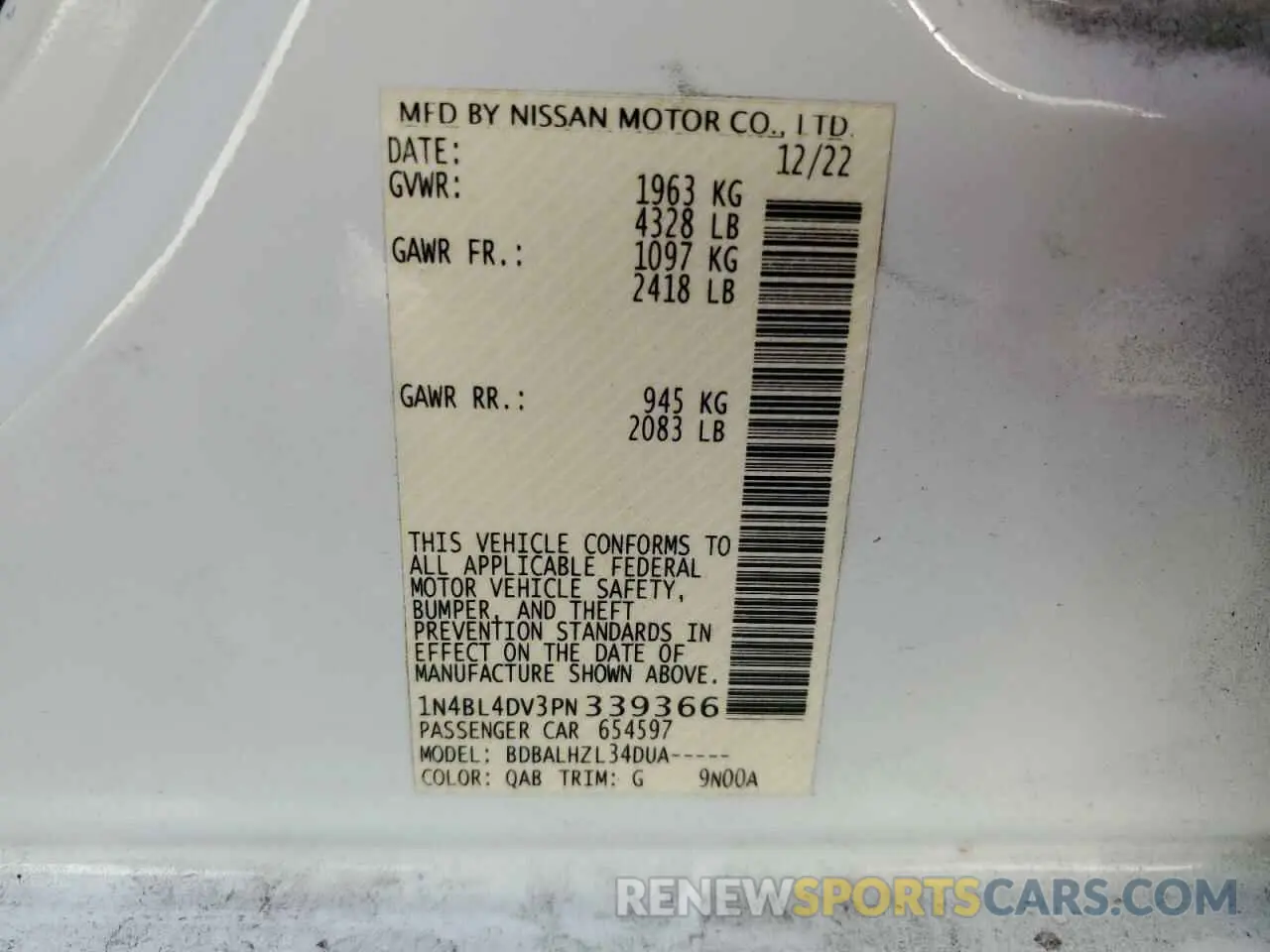 13 fotografías del automóvil dañado 1N4BL4DV3PN339366 NISSAN ALTIMA 2023