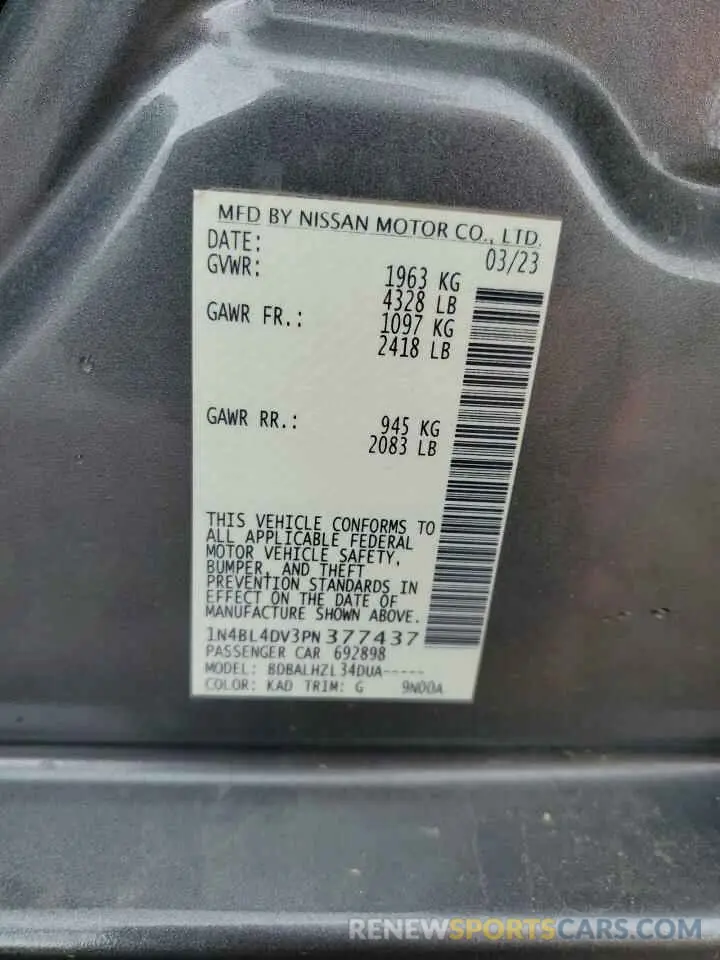12 fotografías del automóvil dañado 1N4BL4DV3PN377437 NISSAN ALTIMA 2023