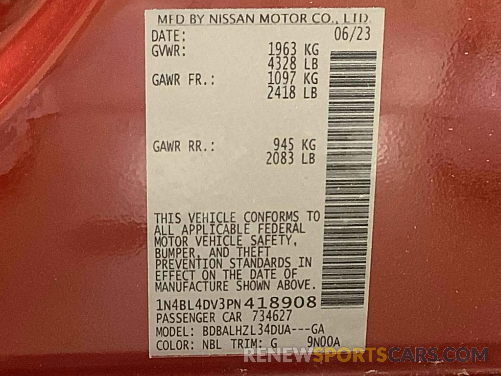 7 fotografías del automóvil dañado 1N4BL4DV3PN418908 NISSAN ALTIMA 2023