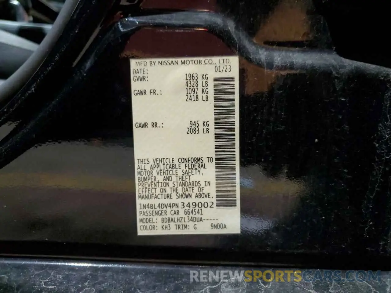 12 fotografías del automóvil dañado 1N4BL4DV4PN349002 NISSAN ALTIMA 2023