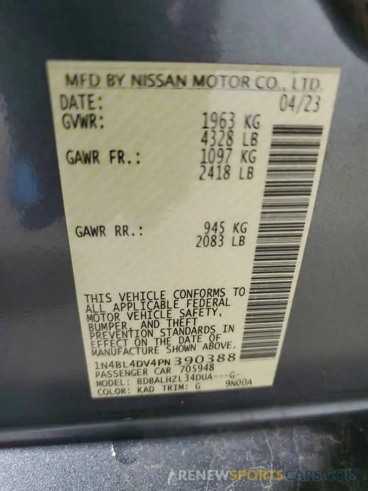12 fotografías del automóvil dañado 1N4BL4DV4PN390388 NISSAN ALTIMA 2023