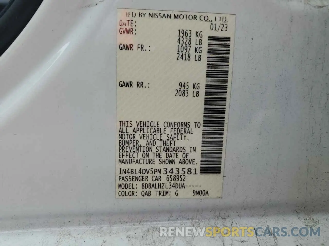 13 fotografías del automóvil dañado 1N4BL4DV5PN343581 NISSAN ALTIMA 2023