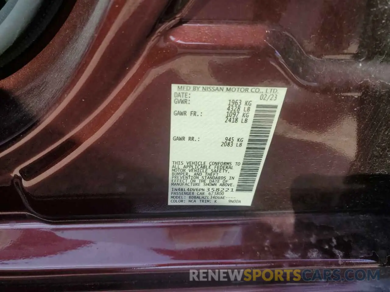 13 fotografías del automóvil dañado 1N4BL4DV6PN358221 NISSAN ALTIMA 2023