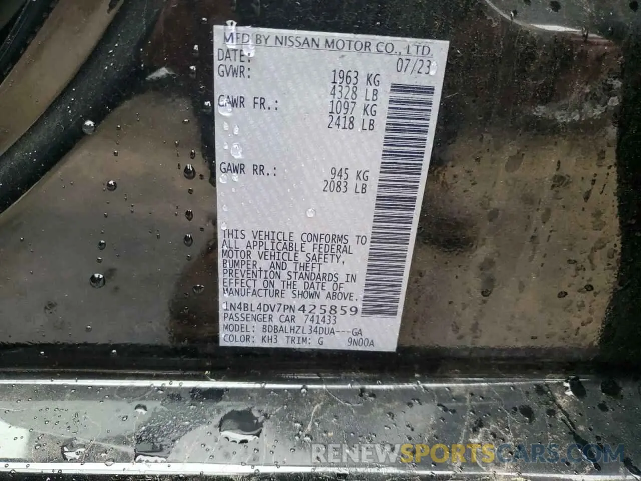 12 fotografías del automóvil dañado 1N4BL4DV7PN425859 NISSAN ALTIMA 2023