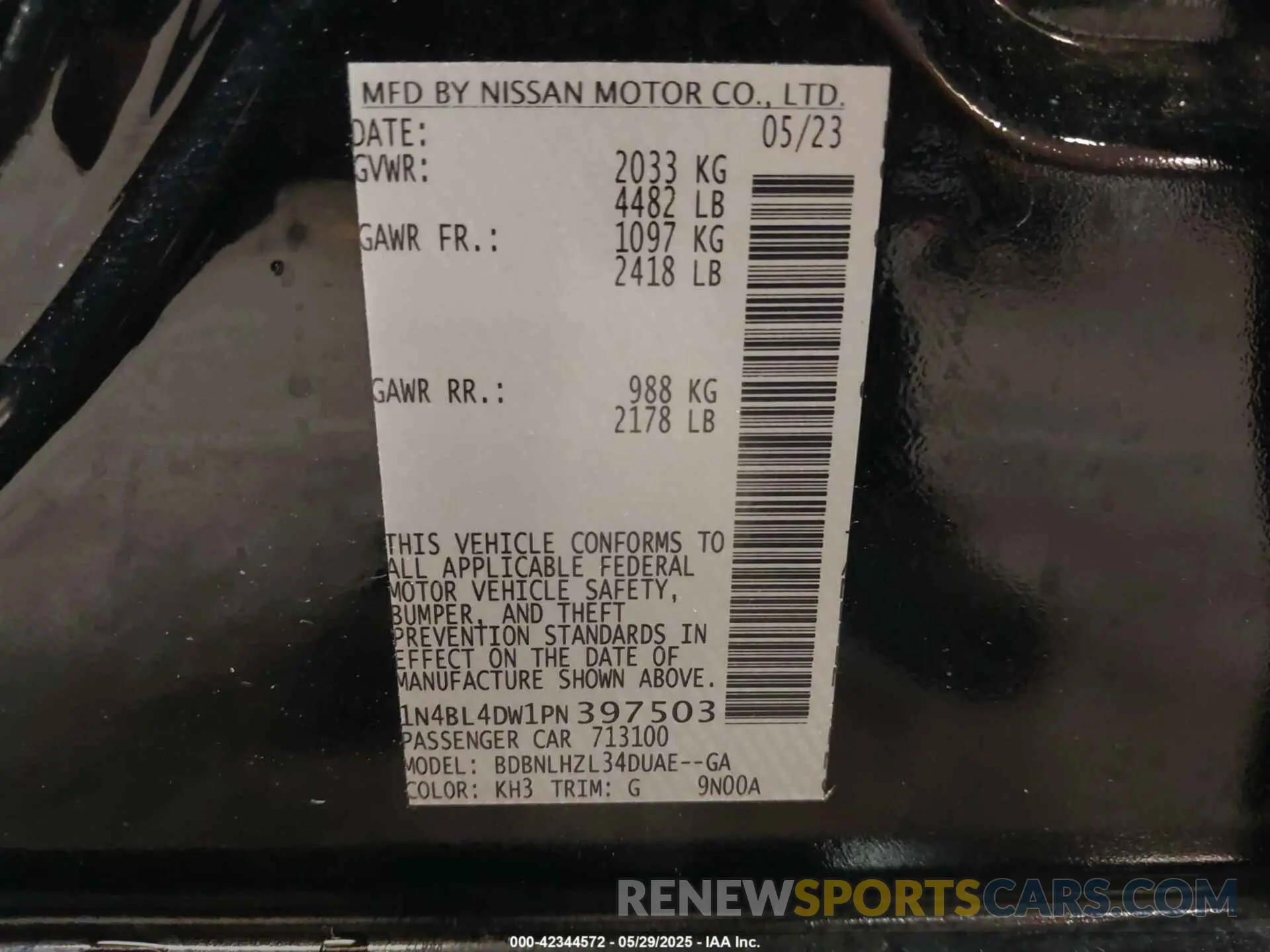 9 fotografías del automóvil dañado 1N4BL4DW1PN397503 NISSAN ALTIMA 2023