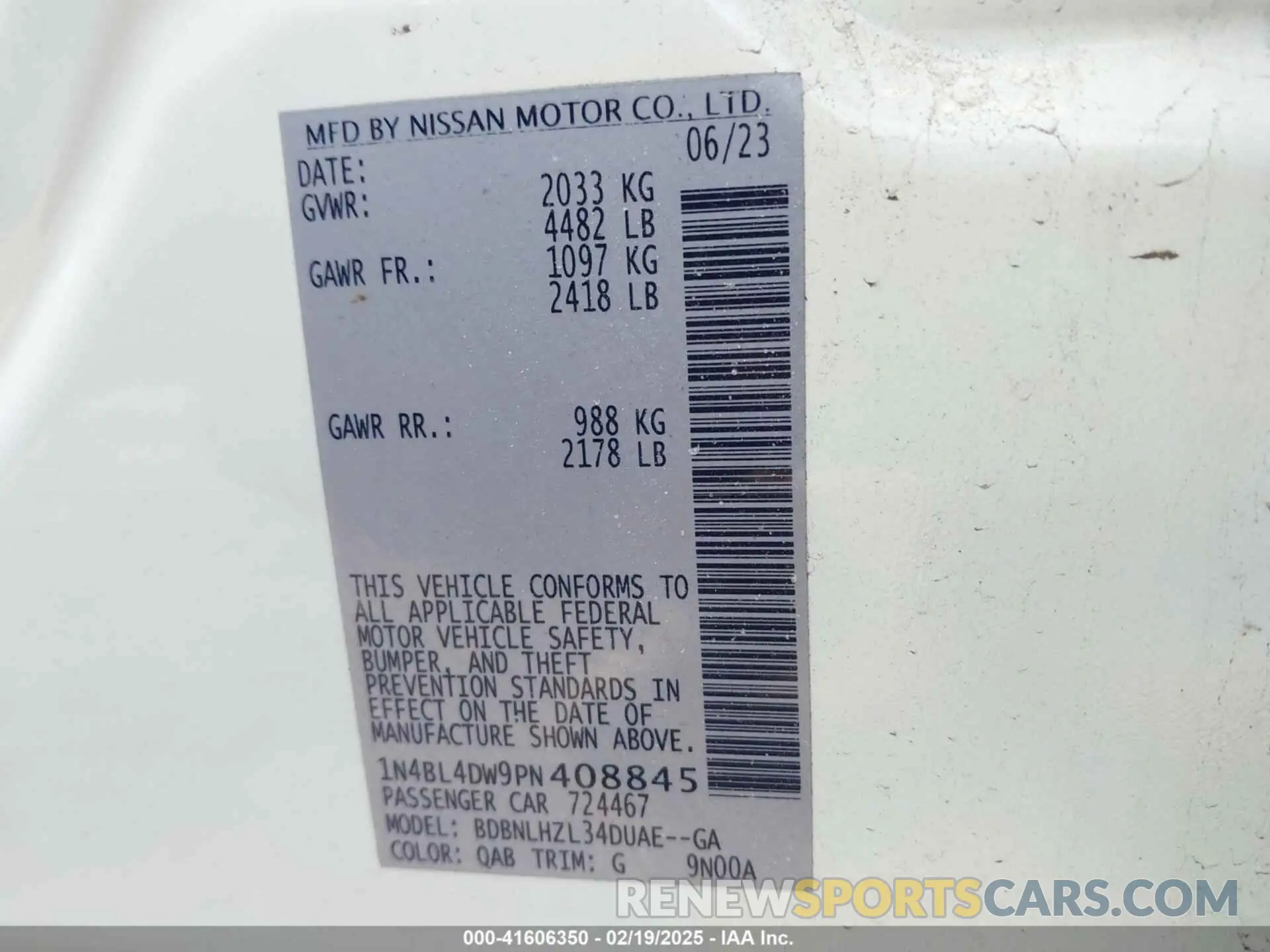 9 fotografías del automóvil dañado 1N4BL4DW9PN408845 NISSAN ALTIMA 2023