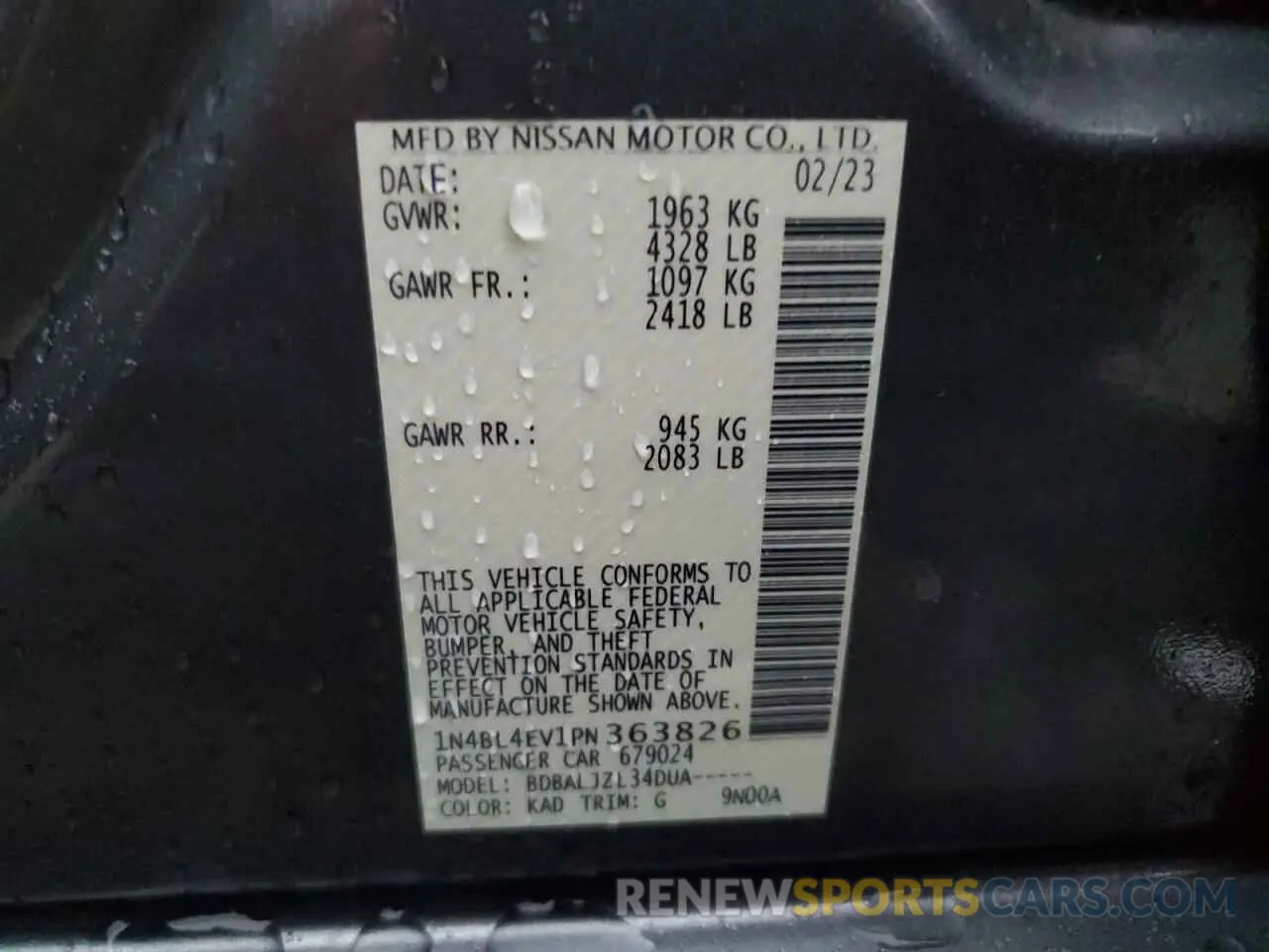 13 fotografías del automóvil dañado 1N4BL4EV1PN363826 NISSAN ALTIMA 2023
