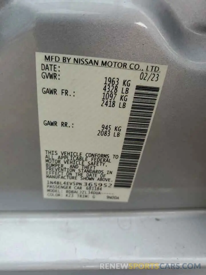 13 fotografías del automóvil dañado 1N4BL4EV5PN365952 NISSAN ALTIMA 2023
